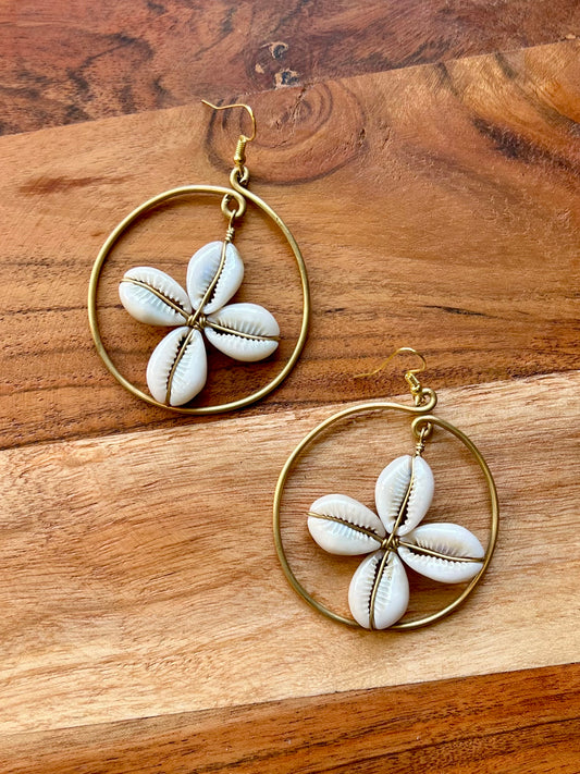 Floral Cowrie Shell Hoop Earrings