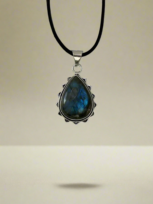 Teardrop Labradorite Pendant on Suede