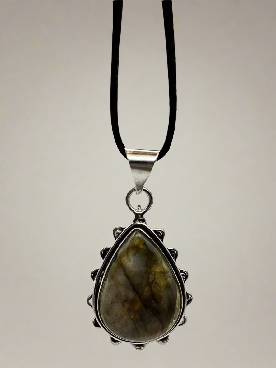 Teardrop Labradorite Pendant on Suede