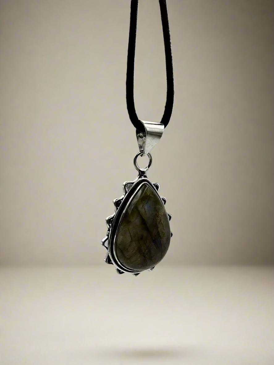 Teardrop Labradorite Pendant on Suede